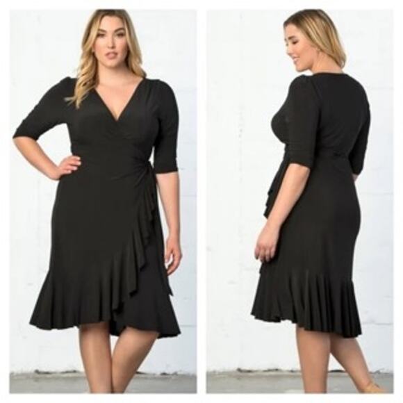 Kiyonna Womens True Wrap Dress 14/16 Midi Stretch Ruffle Hem Party Event Evening - Picture 14 of 14